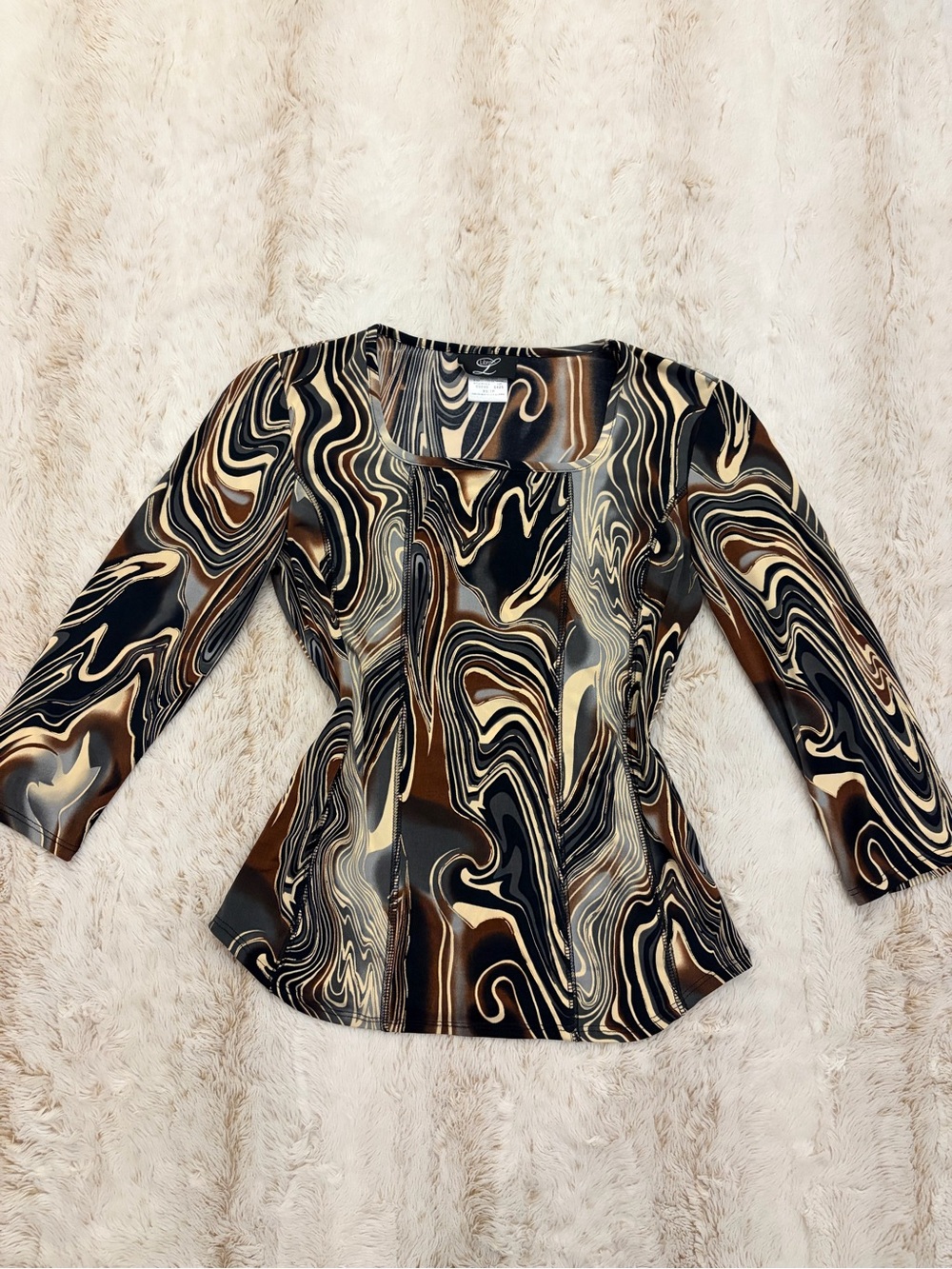 🤎 Vintage Y2K Brown Swirl Long Sleeve Going Out XS Made in Canada Grunge Baddie
